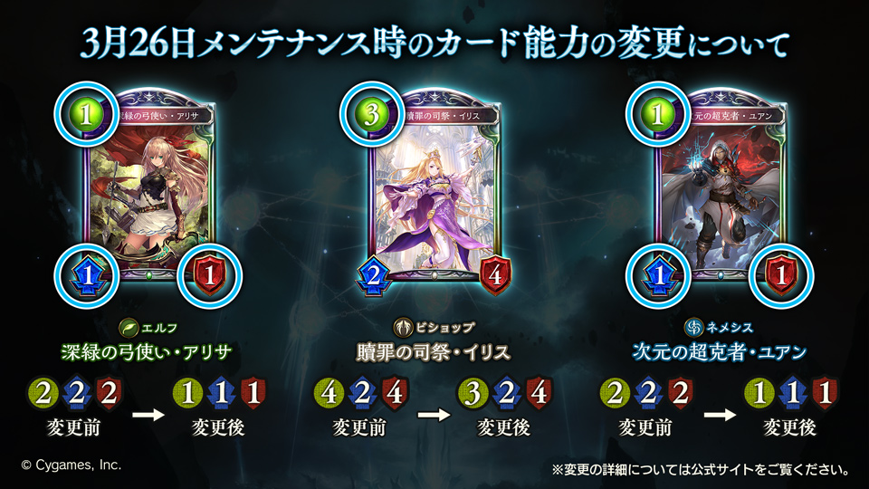 関連カードの能力変更】 3月26日のメンテナンス時に、「因果に抗う者