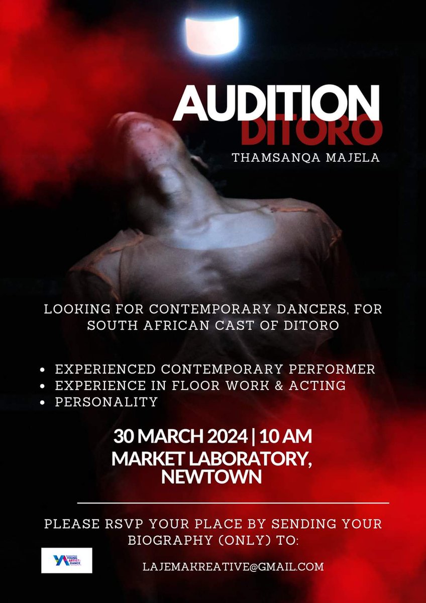 AUDITION | Looking for Dancers for a South African cast for the work DITORO. The work was produced by Muda Africa and performed by the Students and Alumni. Ditoro has performed in Tanzania, Uganda and Rwanda. (2023 -2024) #sbya2022 @StandardBankArt #audition #dance