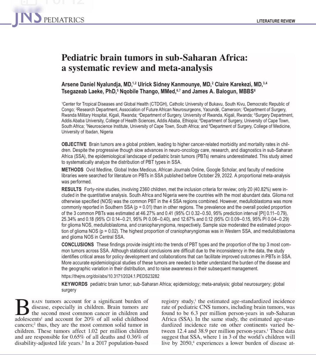 An addition to the delineation of peds brain tumors in SSA. Great job @ADN_Nyalundja and the team @clairekarekezi @tsegaze @Thango02 and Ulrick. #better care for our patients. @SNOSSA1 @ISPNeurosurgery