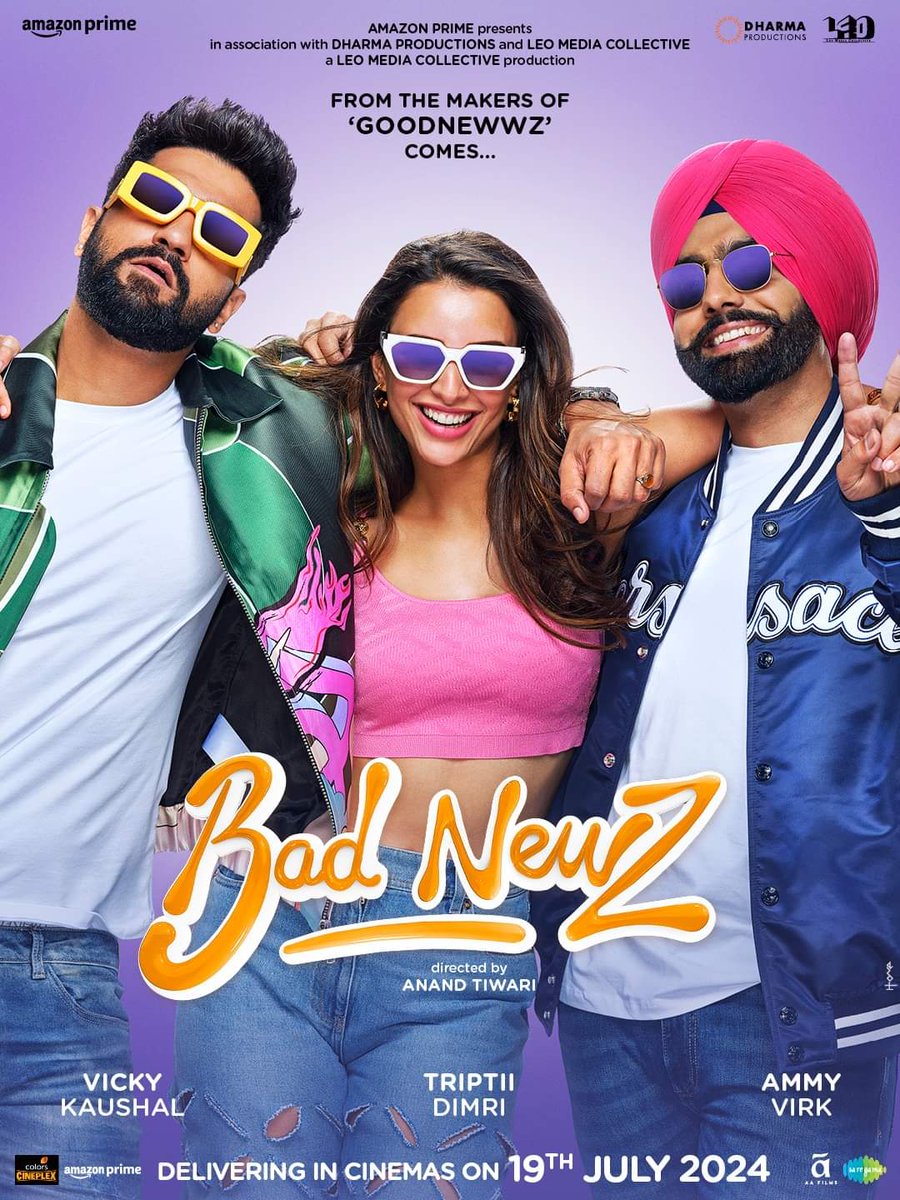 BREAKING THE GOOD NEWS TO YOU - IT'S #BADNEWZ!🥳🎬
Doubling up the quotient of entertainment, laughter & twists with this one.

In cinemas on 19th July 2024!

#KaranJohar #ApoorvaMehta #DimpleMathias #VickyKaushal #TriptiDimri #AmmyVirk #NehaDhupia #IshitaMoitra #TarunDudeja