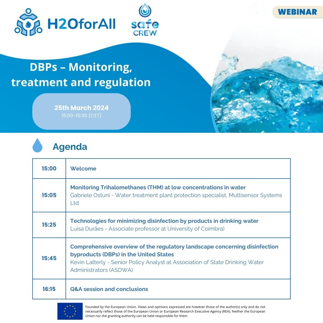 PH2oforall's tweet image. Only 6 days left until our webinar on "DBPs – Monitoring, Treatment, and Regulation," in collaboration with the @safeCREW_org project! 📢

Register here: lnkd.in/dhPPTnXu

See you there!

#DBPs #WaterQuality #Webinar #H2OforAll 🌊💧