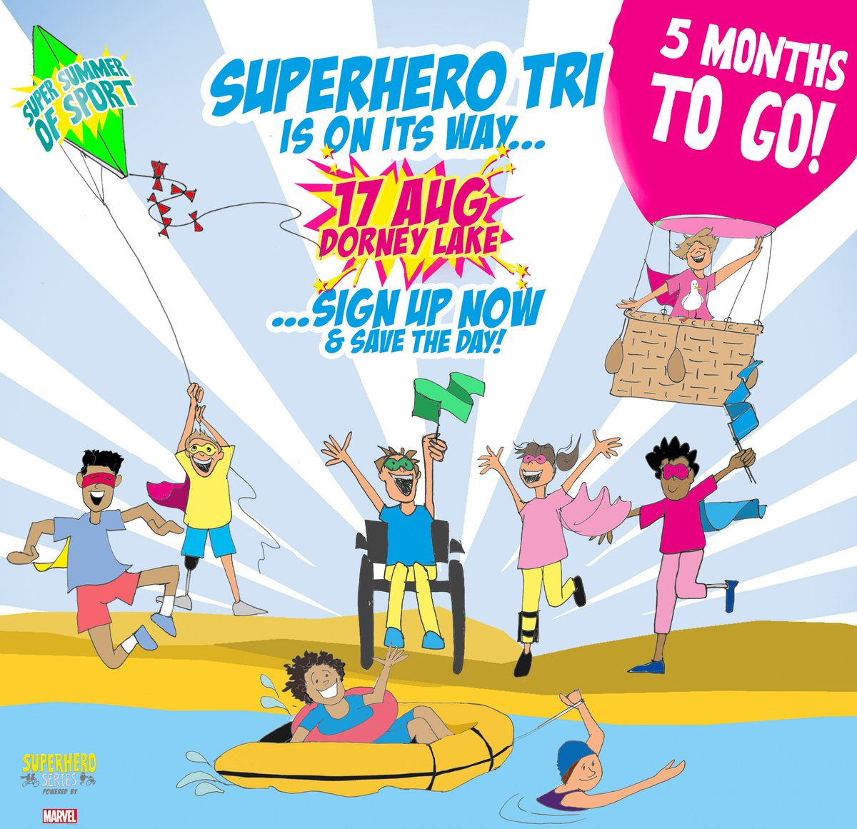 The countdown begins to a Super Summer of Sport with Superhero Series powered by Marvel! Its just 5-months until 💥Superhero Tri powered by Marvel - 17 August 2024, Dorney Lake, Windsor Find out more here; superheroseries.co.uk #findyourpower #sports #fun #invacare