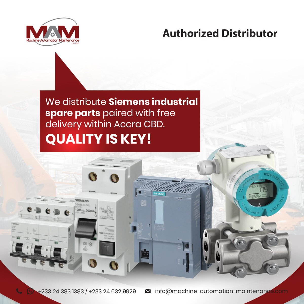 MAMSiemensAgent's tweet photo. Need genuine industrial spare parts? 
Looking for reliable doorstep delivery?

Contact us now at ☎️ +233 243-831383 / +233 246-329929.
OR 
🌐 Visit our website:  https://t.co/eMTCkpyHNE.

#MAMSiemensDistributor #Siemens #Automation #Sitrain #CertifiedTraining. https://t.co/ub4ipILP0p