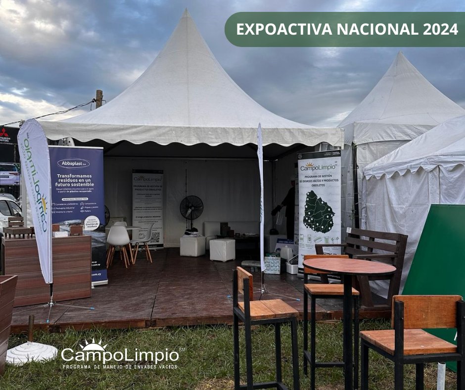 Y comenzó... hola ExpoActiva 2024. 
Visitá nuestro stand (Buenas prácticas ambientales) y conocé la propuesta de <a href="/CampoLimpio_uy/">CampoLimpio Uruguay</a>.

Buscá los contenedores identificados en la feria y Mateá&amp;Reciclá con nosotros!🧉♻️

¡Los esperamos!
<a href="/Expoactiva/">ExpoactivaNacional</a> <a href="/RuralSoriano/">Asociación Rural de Soriano</a> <a href="/CampoLimpio_uy/">CampoLimpio Uruguay</a>