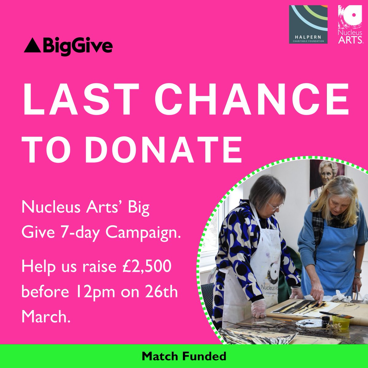 Thank you for all your donations so far, it will make a big difference to our Young at Art creative sessions for over 55s! There is still chance to donate to our match funded @BigGive campaign before it closes at 12pm tomorrow, visit nucleusarts.com/support-us #charity #donate