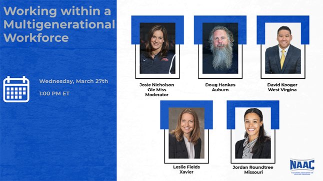 A webinar you are not gonna want to miss! Join these compliance rockstars and sports psychologists as they tackle the multigenerational workplace. Check your email or the NAAC community to register. 📅 Wed 3/26 @ 1p ET