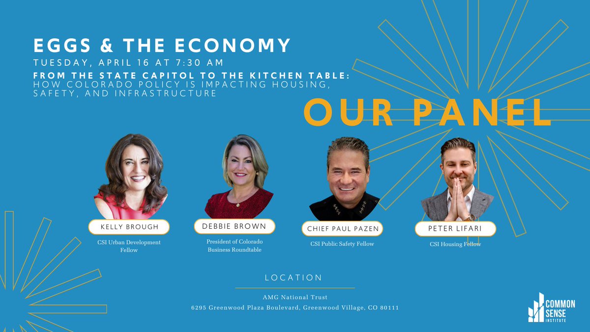 Join us on April 16th and start your day with a side of economic insight. Join the @CSInstituteCO Eggs & the Economy breakfast featuring @debbiebrownco and others discussing housing, safety, and infrastructure: commonsenseinstituteco.org/april-eggs-the…