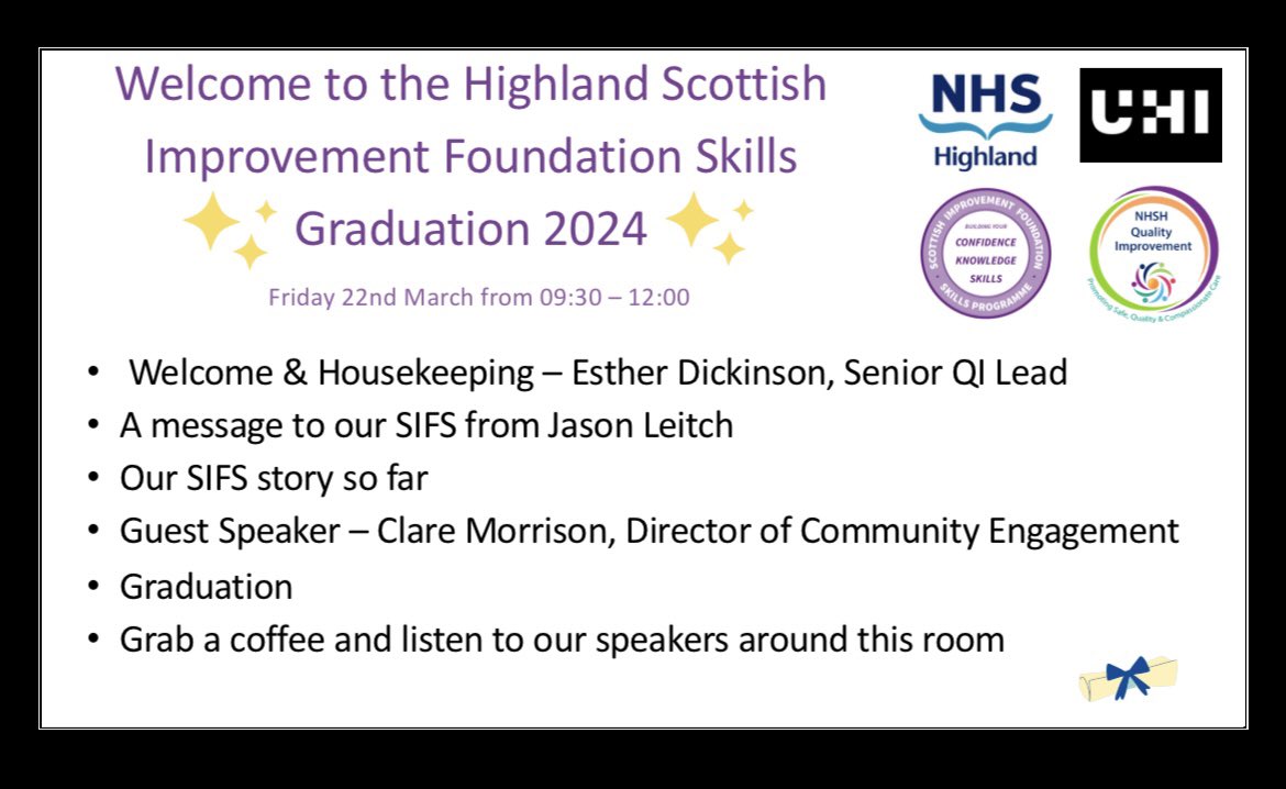 Jade Gunn (@jadegunn88) on Twitter photo This Friday we celebrate the amazing graduates of #SIFS throughout <a href="/NHSHighland/">NHS Highland</a>. A special thanks to our guest speakers who have agreed to share their own QI journey with us all. It looks set to be an inspirational morning! <a href="/nes_qi/">NES Quality Improvement</a> ✨✨@LauraKeel1 <a href="/EstherdQi/">EstherD_QI</a> This Friday we celebrate the amazing graduates of #SIFS throughout <a href="/NHSHighland/">NHS Highland</a>. A special thanks to our guest speakers who have agreed to share their own QI journey with us all. It looks set to be an inspirational morning! <a href="/nes_qi/">NES Quality Improvement</a> ✨✨@LauraKeel1 <a href="/EstherdQi/">EstherD_QI</a>