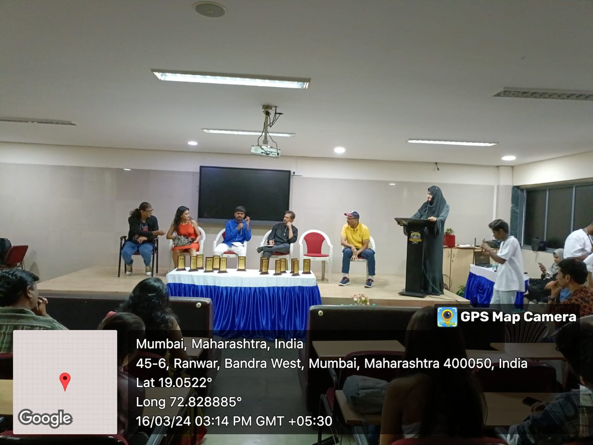 college_rizvi's tweet photo. BAMMC's Blue Mormon Film Festival rocked the stage on March 16, 2023, with submissions from around the globe! Our students clinched 2 awards and basked in industry insights at the panel discussion. Big thanks to all for the support! 🎥✨ #BAMMC #FilmFestival #rizvicollegeofasc https://t.co/n84ATFolb6