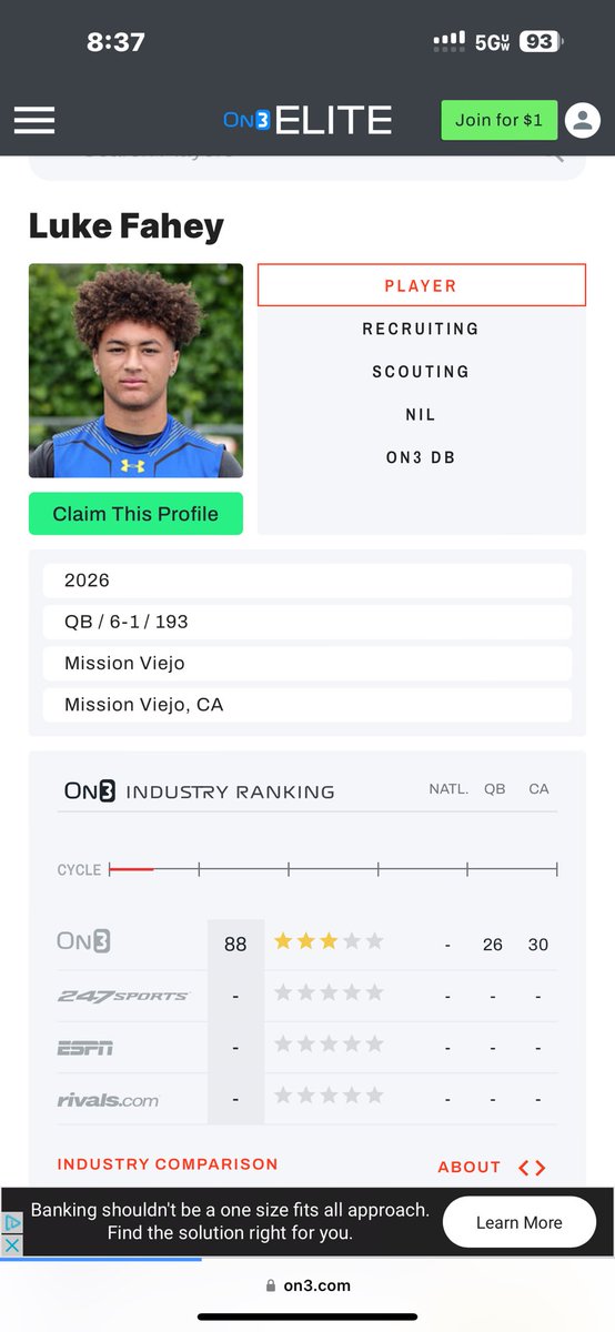 Blessed to be ranked a 3⭐️ on @On3sports