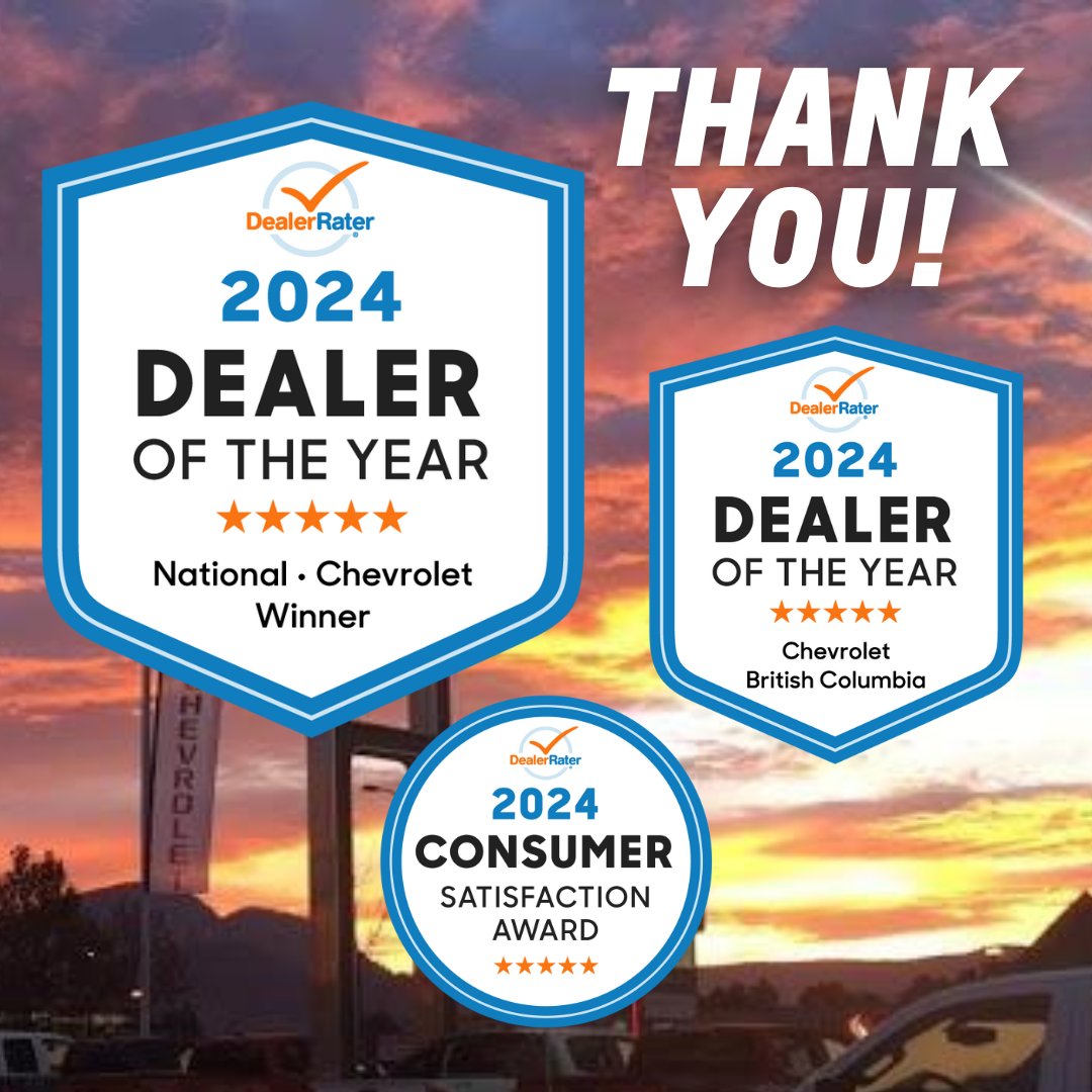 We want to extend a HUGE THANK YOU to our customers! Our store was awarded the 2024 Dealer of the Year Award, the 2024 Dealer of the Year Award (Provincial), and the Consumer Satisfaction Award! 🎉🎉 #kelowna #chevrolet #chevy #award #achievement #dealerrater #customerservice