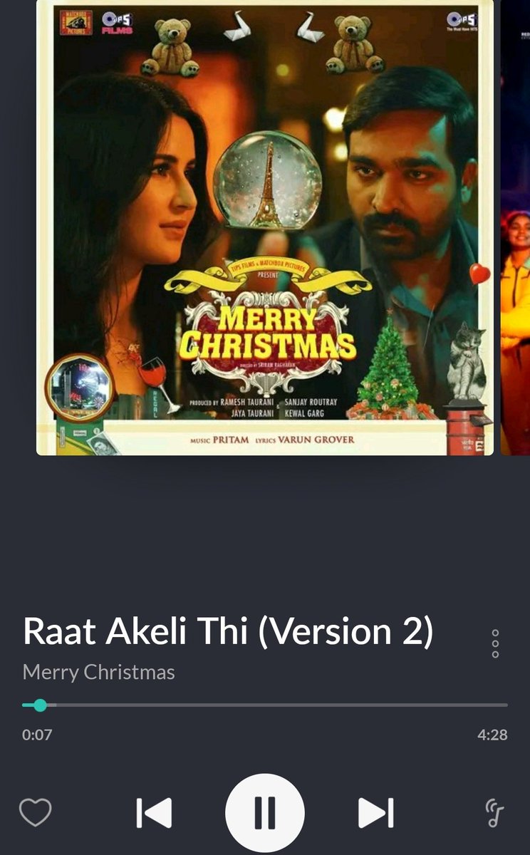 #RaatAkeliThi (Version 2) by @TusharrJoshi & @shilparao11 is perfect 🔥
Amazing composition by @ipritamofficial dada. Release more songs from #MerryChristmas @tipsofficial