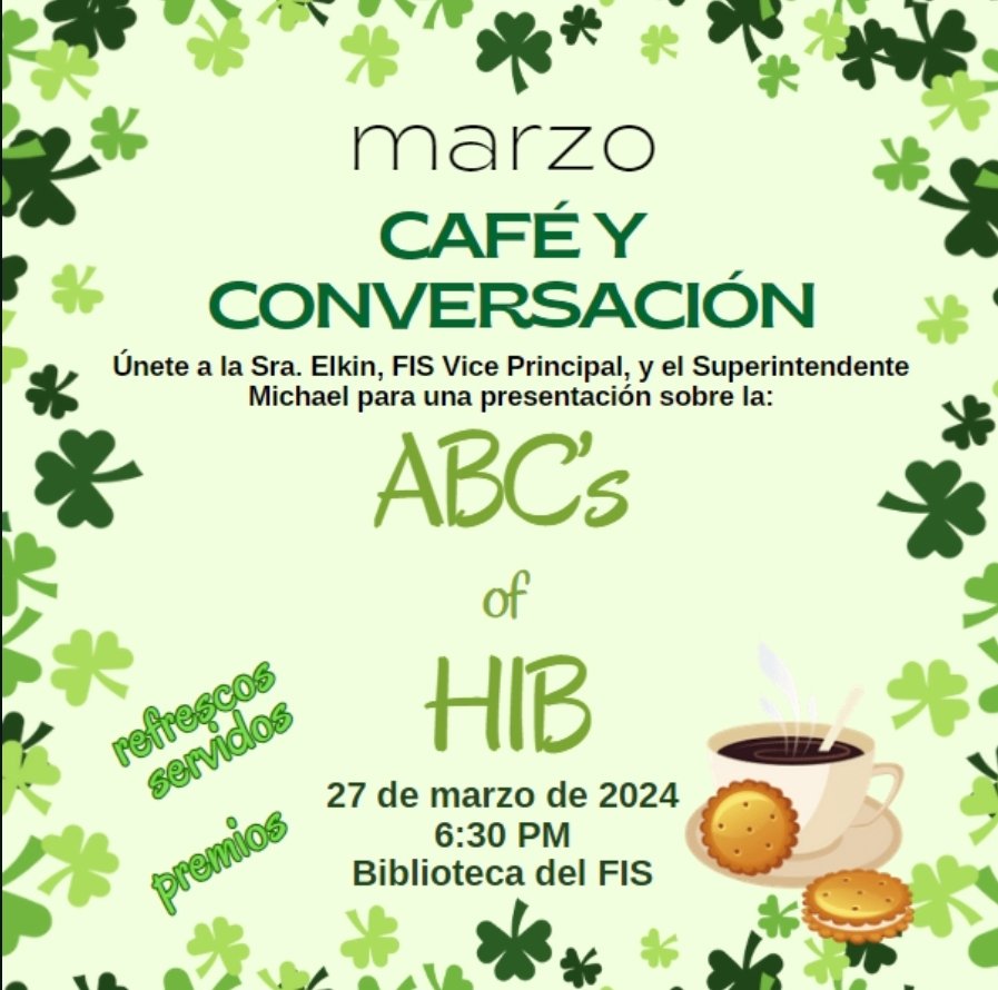 Join <a href="/ElkinFISLIONS/">Heather Elkin</a> and me at the March Coffee &amp; Conversation! <a href="/PAEeagles/">Park Ave. Elementary</a> <a href="/FISLions/">FIS - Home of the Lions!</a> <a href="/FLC_ElemSchool/">Will Smith-Principal</a>