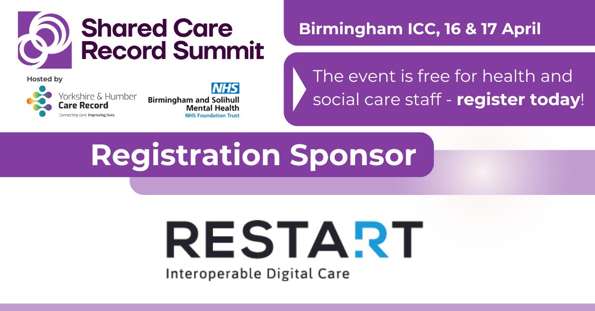 YHCR (@yhcarerecord) on Twitter photo Thank you to <a href="/ReStart_IMX/">ReStart - Interoperable Digital Care</a> for joining us as Registration Sponsor at the Shared Care Record Summit on 16-17 April.
Will you be joining us for this free event? Sign up now.
eventbrite.co.uk/e/shared-care-… Thank you to <a href="/ReStart_IMX/">ReStart - Interoperable Digital Care</a> for joining us as Registration Sponsor at the Shared Care Record Summit on 16-17 April.
Will you be joining us for this free event? Sign up now.
eventbrite.co.uk/e/shared-care-…