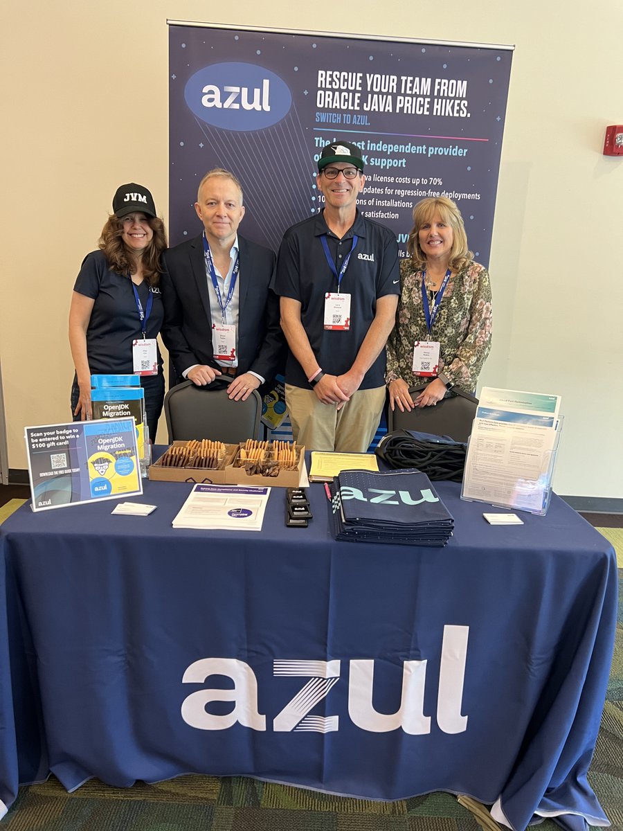 AzulSystems's tweet photo. We are off to a fantastic start at the @ITAMreview Wisdom NA event! Don't miss out on the action - swing by Azul's booth! Come learn why we are the recommended alternative to Oracle Java SE, providing the broadest support for different Java versions &amp; platforms. #ITAMReview #Java https://t.co/txfETFRmXe