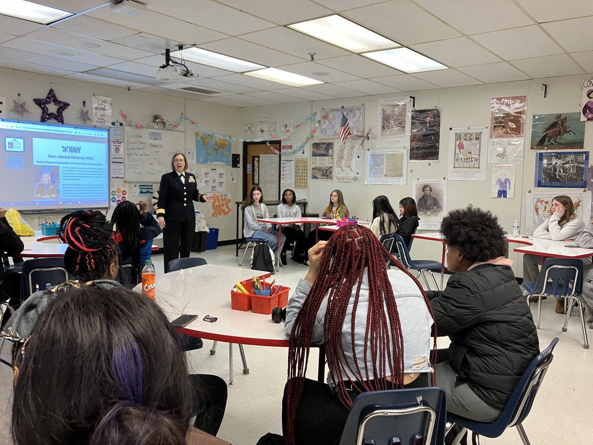 Rear Admiral Kimberly Walz, OMHS grad, spoke to OMHS's Women's History class about her time as an OM student, her education &amp; experiences @ the U.S. Naval Acad &amp; her career path to earning rank of Rear Admiral. She was very excited to have the chance to return to the Mill!