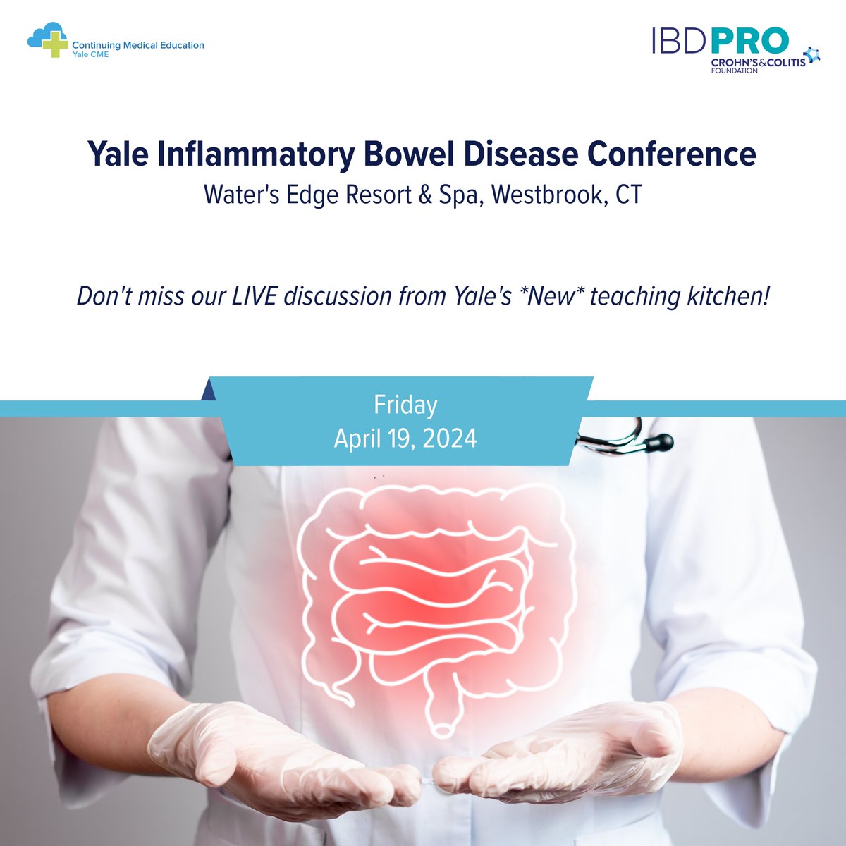Join us at Water's Edge Resort on the CT shoreline this Spring! Learn the latest care principles for IBD from world-class professionals & enjoy live discussions from Yale's new teaching kitchen. Register for an unforgettable experience! shorturl.at/kmpw1 @YaleDigestive