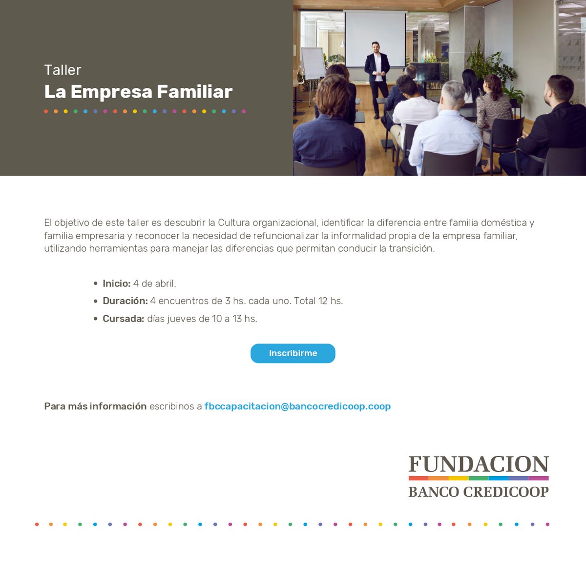 📌Lanzamiento nuevo taller: La Empresa Familiar
👉Inicia jueves 4 de #Abril
📎Inscripción y más información en:
fundacioncredicoop.com.ar/la-empresa-fam…
#empresafamiliar #pymes #capacitacion