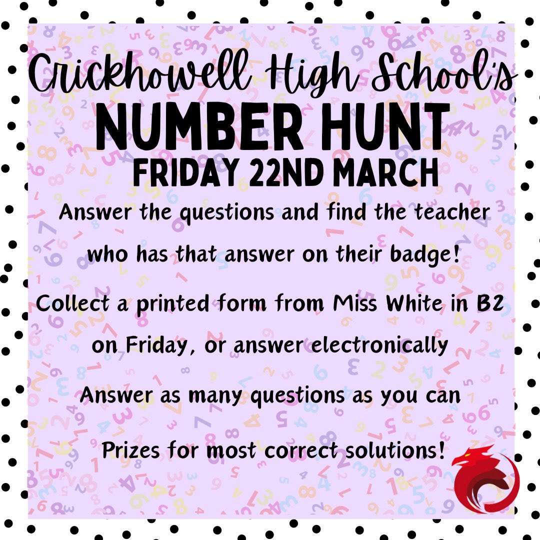 Excited for our Number Hunt on Friday! @crickmaths @crickhowellhs 🥳
