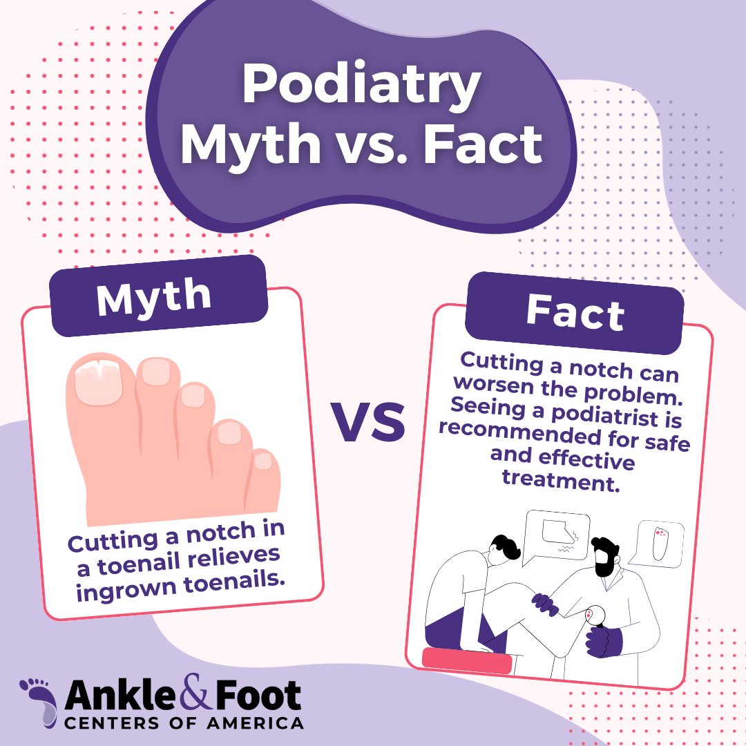 Think cutting a notch in your toenail will prevent ingrown toenails? Think again! 🤔 Our latest Myth vs. Fact reveals the truth about ingrown toenail prevention. Trust your Franklin podiatrist for the care your feet deserve.