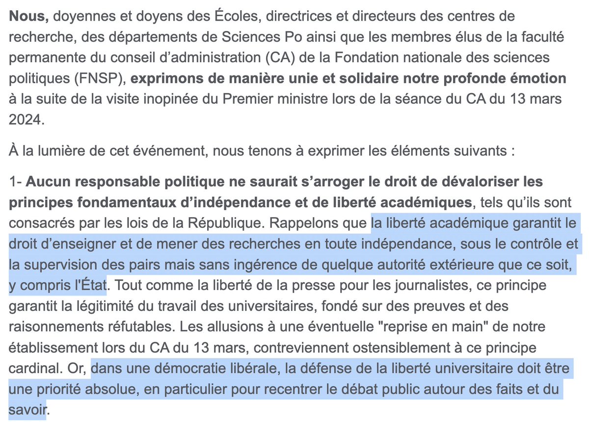 N_Hervieu's tweet photo. Dans une démocratie libérale, est-il tolérable que le Premier ministre foule ainsi aux pieds la liberté académique &amp; l'indépendance universitaire ?

Comme l'a jugé le @Conseil_constit, les "principes républicains" incluent aussi cette liberté académique, tout à fait cardinale. https://t.co/vTn2aJEy3r