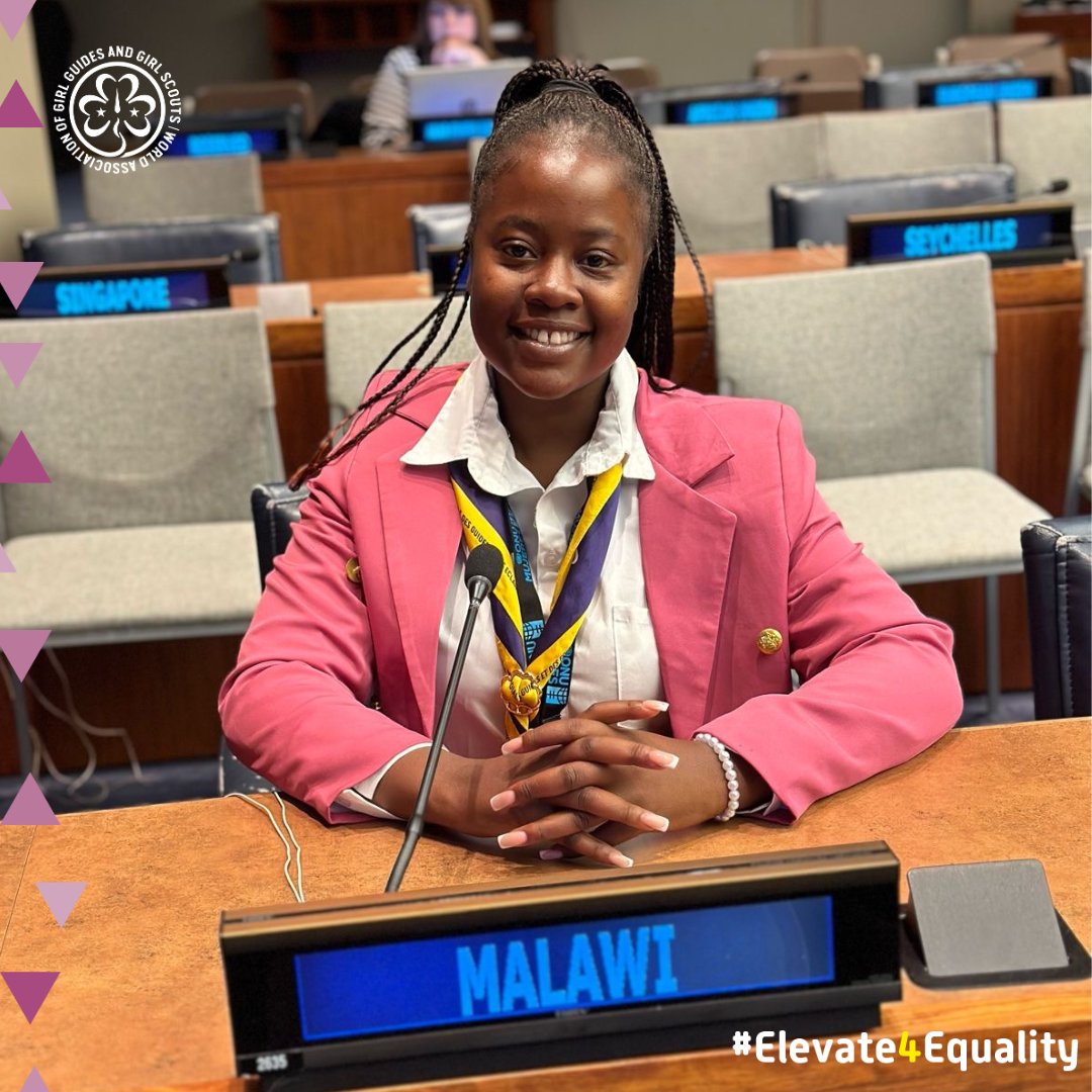 wagggsworld's tweet photo. 📷LIVE NOW: Watch as #GlobalAdvocacyChampion Chifundo, from #Malawi, addresses the @UN & delivers her oral statement to #Elevate4Equality on behalf of WAGGGS & girls worldwide.
She is no.36👉https://t.co/psWq0dQmPr
#CSW68 #ListenToGirls #BeTheChange
Advocacy supported by #OBPS https://t.co/zHa9AwUzD2