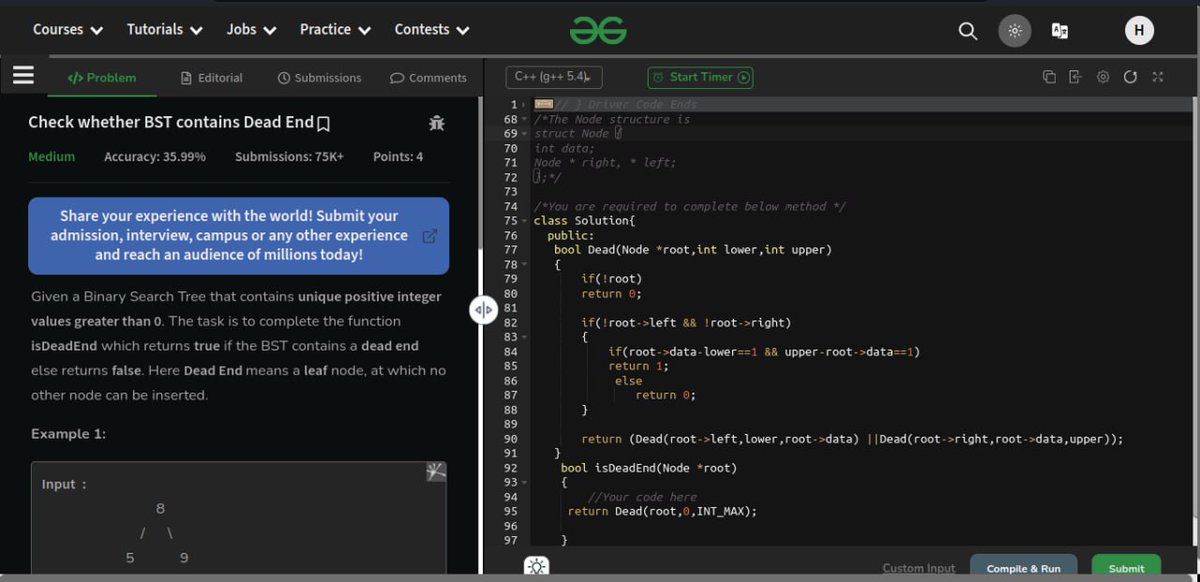 himanshura_i's tweet image. Day 154 of #180daysofcoding

#dev
In React:
-Props drilling.
-builded an accordion.
- State lift.
- React Context.

#dsa
In BST:
-Lowest common ancestor.
- Print element in given range.
- Check dead end.
- Common Node.