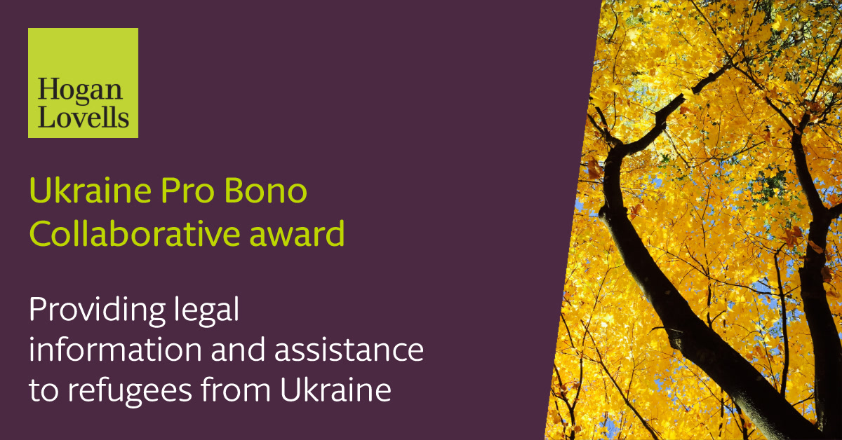 We are thrilled to receive the @LexisNexisUK 2024 Pro Bono Award as part of the Ukraine Pro Bono Collaborative. Our joint effort has provided over 3,400 hours of free legal advice and assistance to over 7,100 people. More: hoganlovells.com/en/news/ukrain… #ProBono #LegalAid #LLA2024