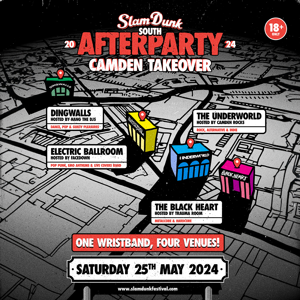 - @SlamDunkMusic are coming to town! Saturday 25th May, they'll be co-hosting their after party with us down in @TheUnderworld, as well as at three other legendary venues. One wristband to rule them all: slamdunkfestival.com Or purchase tickets via the usual routes 💥⚡️