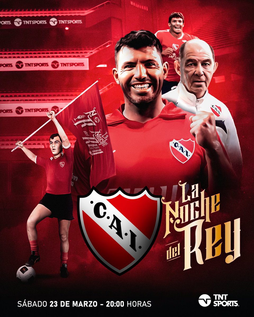 TNTSportsAR's tweet photo. LA FIESTA DE INDEPENDIENTE 👑🔴

Este sábado, desde las 20:00 horas, no te pierdas LA NOCHE DEL REY por la pantalla y las plataformas digitales de TNT Sports ✅

Bochini, Kun Agüero y muchas glorias del Rojo, reunidas en el Libertadores de América 🏟

¡No te lo pierdas! https://t.co/rmlNRJyYNr