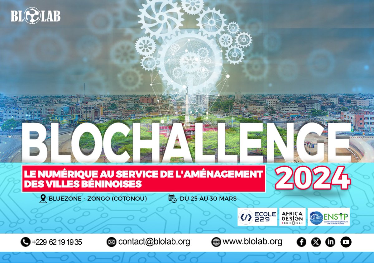 1 challenge pour mobiliser l'intelligence collective, 1 semaine de coding, 3 écoles de créativité, 80 challengers, dans un écosystème d'innovation unique qu'est @BLOLAB_BENIN, pour hacker autour du développement urbain des villes béninoises. @ecole229 @AfricaDesignSch @UnstimB