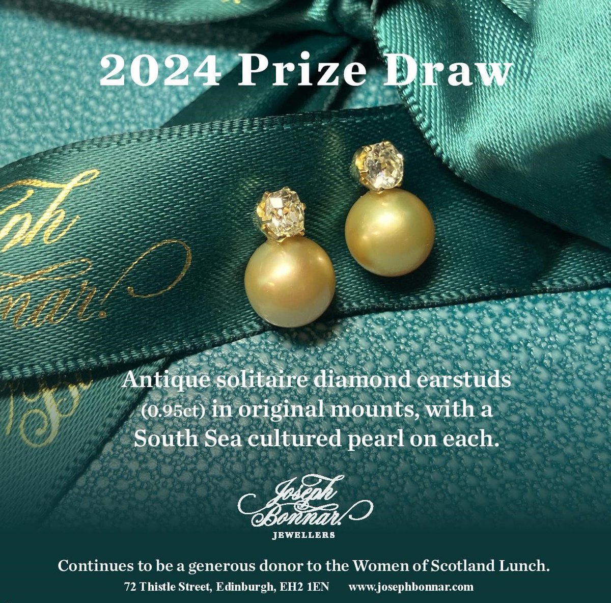 Our star prize in our prize draw is this beautiful antique solitaire diamond ear studs in original mounts with a South Sea cultured pearl on each, kindly donated by Joseph Bonnar Jewellers from Edinburgh. wosl.co.uk/lunches/women-… or at the lunch. @EndometriosisUK