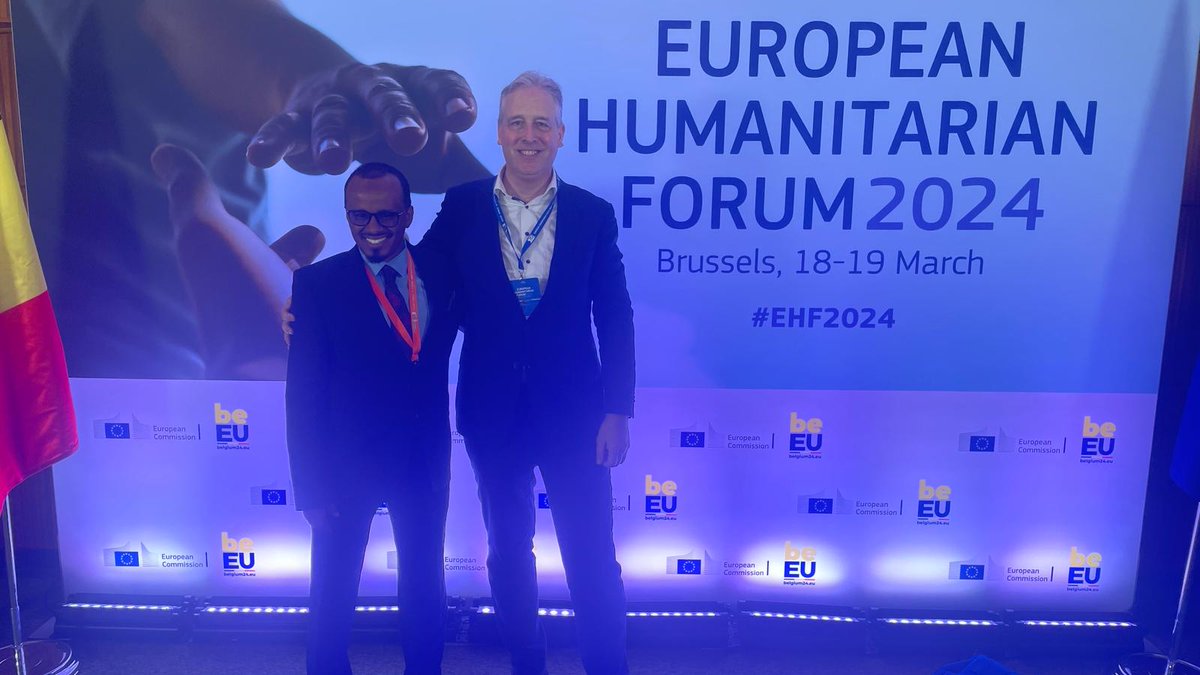 Albashir Ibrahim (Executive Director of Somalia Nexus Consortium, successful local partner consortium) with Arjen Joosse (Chair of Dutch Relief Alliance, provided initial funding of Somalia Nexus Consortium) #EHF2024 #EuropeanHumanitarianForum