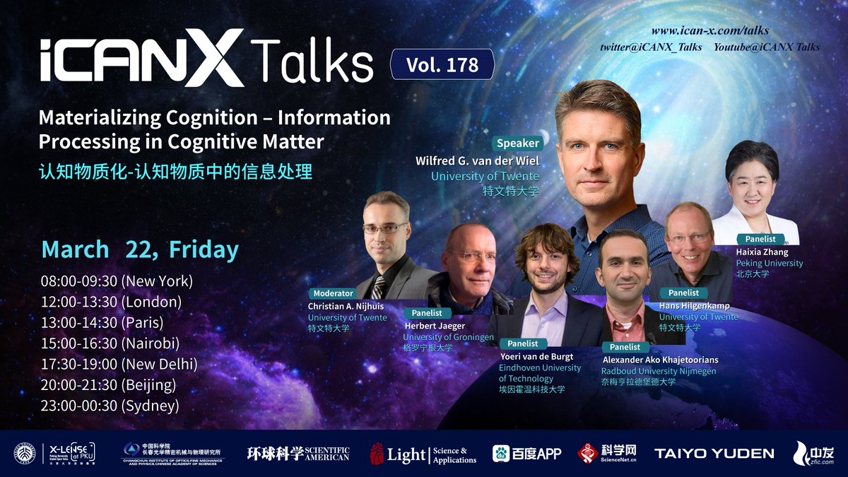 Nano Electronic Materials (@electronic_nano) on Twitter photo Curious about the exciting approaches and challenges on the Intelligent Matter research performed by Prof. <a href="/WGvanderWiel/">Wilfred van der Wiel</a> and collaborators?
Join the iCANX talk on:
🗓️ 22 March 2024 at 13:00-14:30 CET, Online
ican-x.com Curious about the exciting approaches and challenges on the Intelligent Matter research performed by Prof. <a href="/WGvanderWiel/">Wilfred van der Wiel</a> and collaborators?
Join the iCANX talk on:
🗓️ 22 March 2024 at 13:00-14:30 CET, Online
ican-x.com