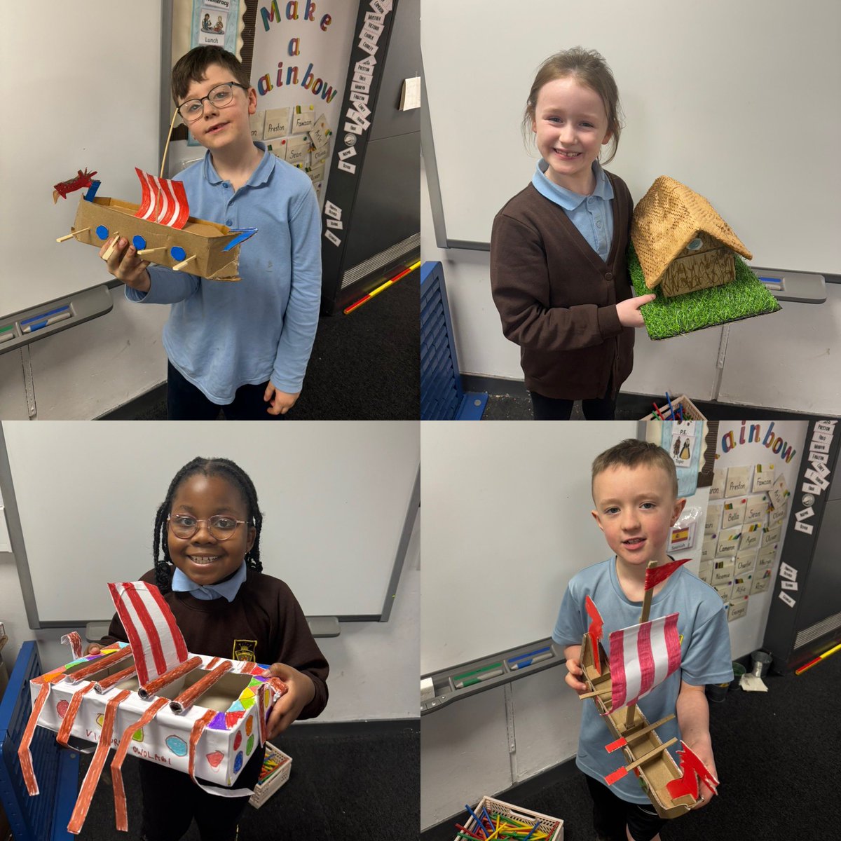 MissBroadley's tweet photo. How amazing are our model Viking Longboats and Longhouses! Pupils made these at home and presented them to the class. They’ve put in so much work and should be extremely proud of themselves⭐️
@StBlanesGCC https://t.co/BFqu7caPNB