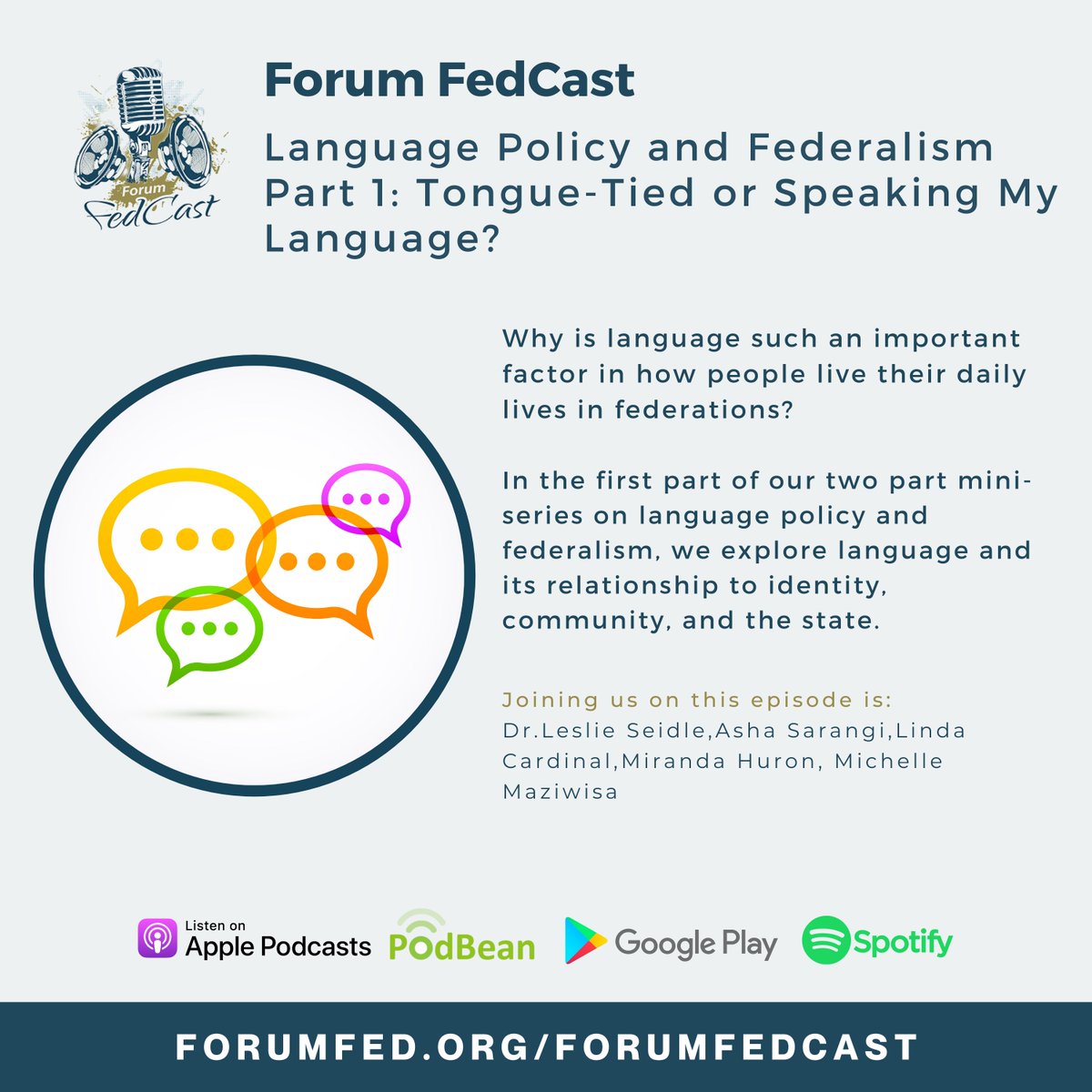 NEW Forum FedCast Episode!🎙️ 𝐋𝐚𝐧𝐠𝐮𝐚𝐠𝐞 𝐏𝐨𝐥𝐢𝐜𝐲 𝐚𝐧𝐝 𝐅𝐞𝐝𝐞𝐫𝐚𝐥𝐢𝐬𝐦 𝐏𝐚𝐫𝐭 𝟏: 𝐓𝐨𝐧𝐠𝐮𝐞-𝐓𝐢𝐞𝐝 𝐨𝐫 𝐒𝐩𝐞𝐚𝐤𝐢𝐧𝐠 𝐌𝐲 𝐋𝐚𝐧𝐠𝐮𝐚𝐠𝐞?💬 Joining us on this episode: Leslie Seidle, Asha Sarangi @LindaCardinal, @m_huron ➡️forumfedcast.podbean.com