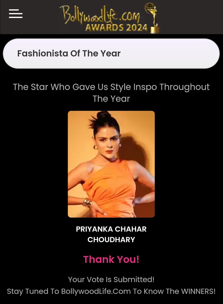 TeamPriyankaFC_'s tweet photo. ATTENTION EVERYONE ⚠️

@PriyankaChaharO has been nominated in the category of
 " FASHIONISTA OF THE YEAR "

TAP ON THE LINK 
🖇 https://t.co/TmWSyd3YJK

Click on television, choose the category mentioned above and vote for #PriyankaChaharChoudhary 

#PriyankaPaltan https://t.co/hnNgw5W8rI