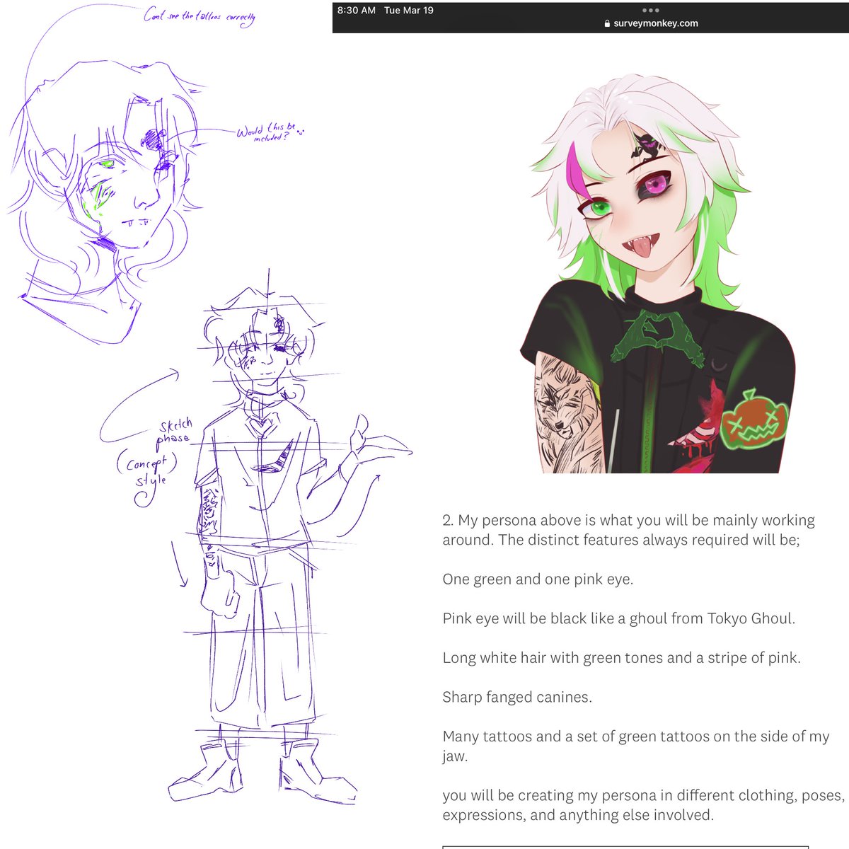 Atlantic_Lopez's tweet photo. @KloudMello Hey! I tried doing you on discord but it won’t let me so I sent over sketches of your character through Twitter DMs as well! In case you didn’t receive it here it is! Just concepts the other images is more or less how the final product would look like just your character 💜 https://t.co/Hhms39sEIO