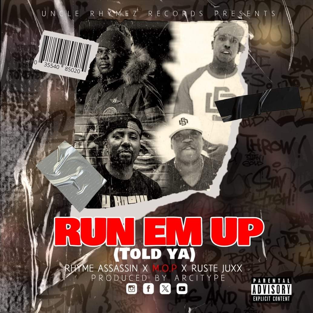 RUN EM UP (Told ya) !!! Feat M.O.P and Ruste Juxx drops 19th of April and can be streamed on all major platforms. Its an honour for me to be on the same track with the Legends. BK to the fullest. High powered energy Produced by Boston finest The Arcitype . ITS GONNA BE CRAZY,