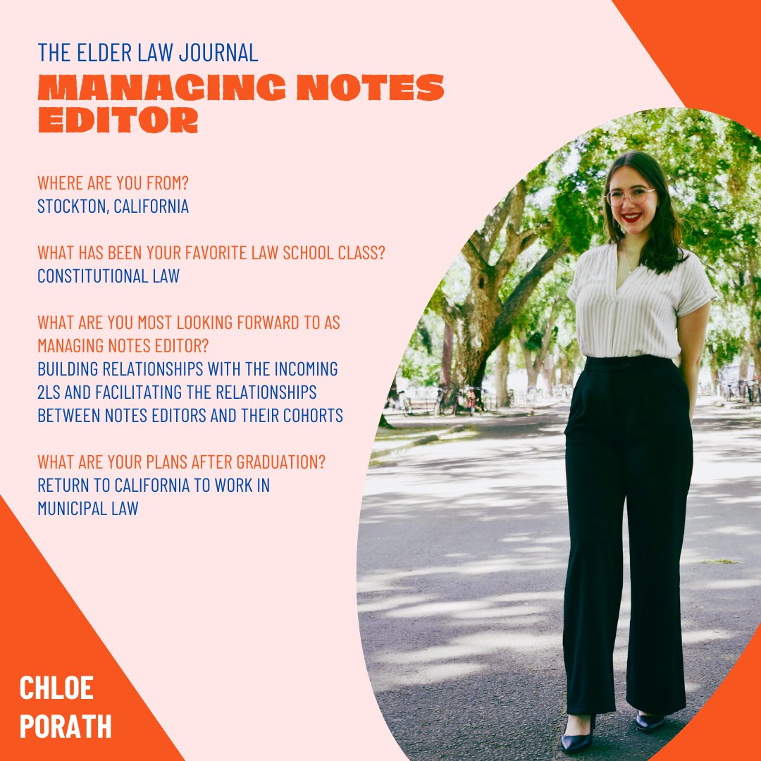 UniversityElder's tweet photo. Please welcome Chloe Porath as our Managing Notes Editor for the 2024–2025 Elder Law Journal! Check out Chloe's spotlight below! ⬇️ https://t.co/ufx4QMWV56