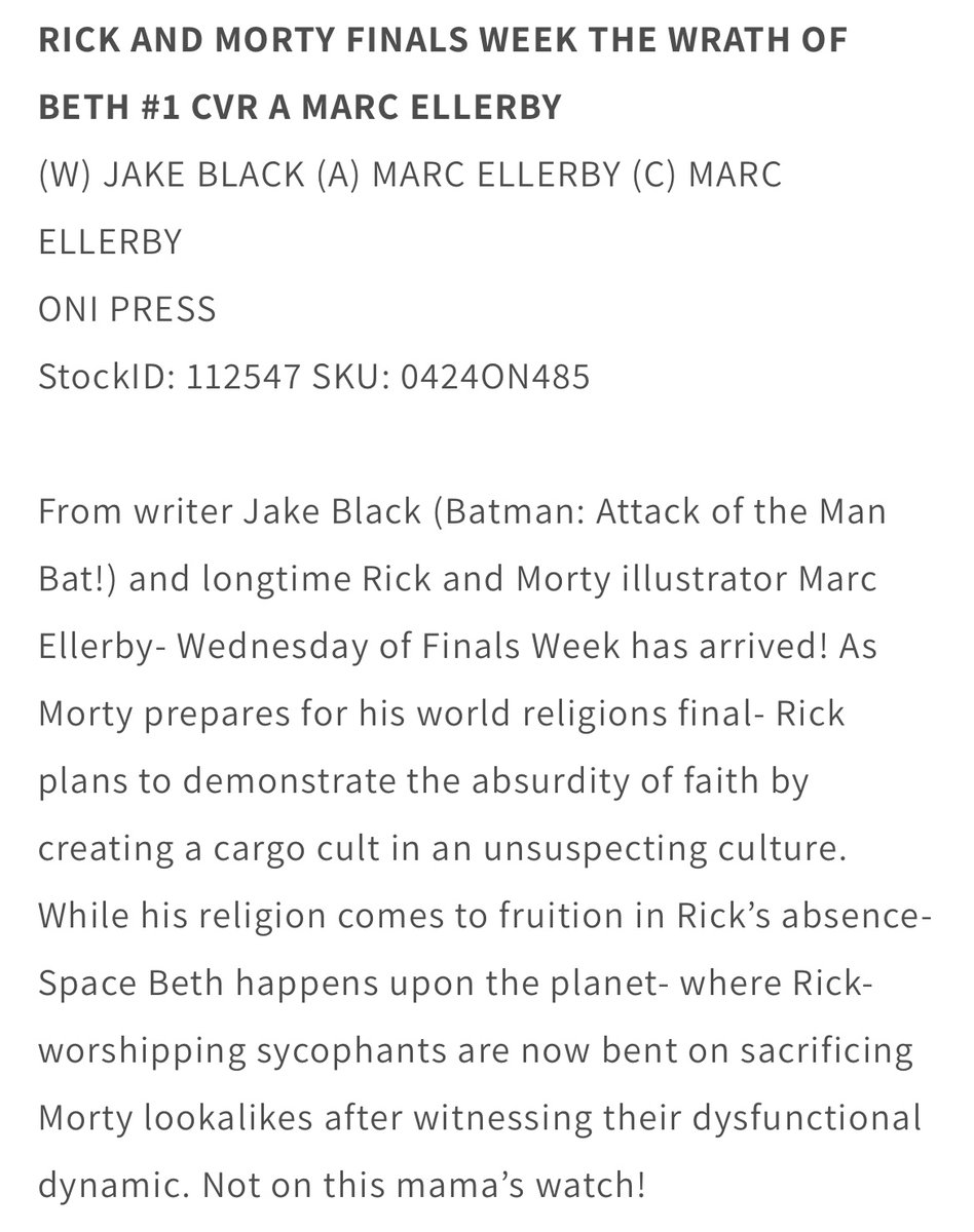 My @OniPress @RickandMorty comic “Wrath of Beth, with art by @MarcEllerby. is now available for preorder. In stores June 19, contact your local comic book shop to get yours. And check out the three covers and description below.