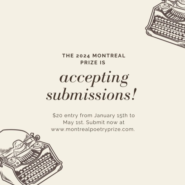 cwfcreatives's tweet photo. 📣 Calling all poets!

The #MontrealPoetryPrize is open worldwide, awarding $20,000 for a single poem up to 40 lines.

The shortlist will be published in the @montrealprize anthology.

Deadlines: Early entry by 1 May. Final entry by 15 May.

Learn more: https://t.co/aGKn8IMOhl https://t.co/w8ejv4ql1Y