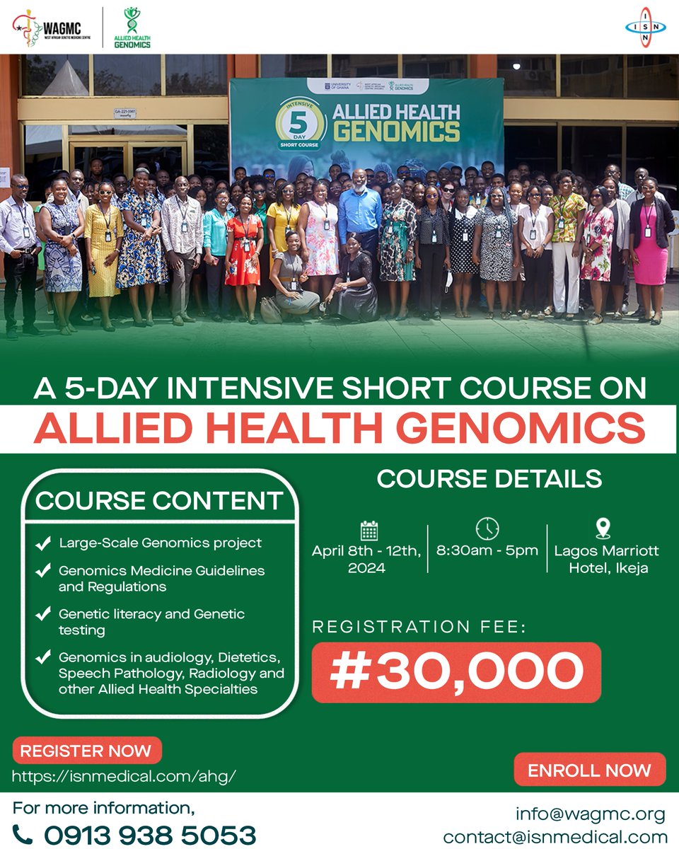 The world is inching closer to precision medicine, and health care in Nigeria &amp; West Africa must not be left behind. 
 
So, we are excited to invite Allied Health Professionals in Nigeria to join the Lagos Cohort of the 5-day intensive short course on Allied Health Genomics,