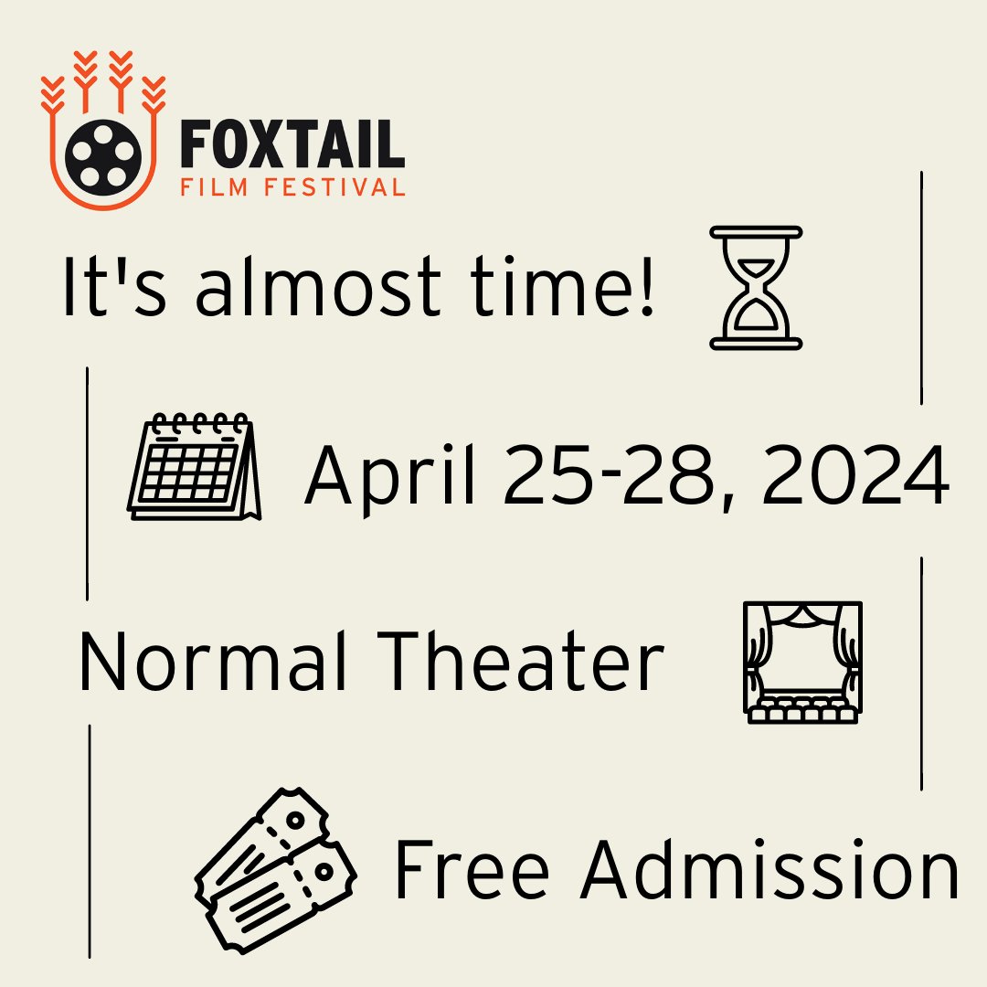 foxtail_film's tweet photo. The Foxtail Film Festival is just around the corner! Here's everything you need to know about next months festival 🦊✨

#FoxtailFilmFestival #FreeAdmission #FilmFestival #April #StudentRun #NormalTheater #IllinoisStateUniversity #SchoolofCommunication https://t.co/vJYYRf3bI2