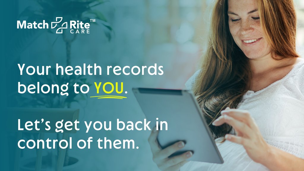 matchrite's tweet image. At MatchRite Care™, helping all gain free, secure access to their #healthrecords is job #1. Your health record belongs to you; it’s your right to use it to access the best #healthcare possible. We’ve built the gold standard of integrated care platforms: matchritecare.com/patients