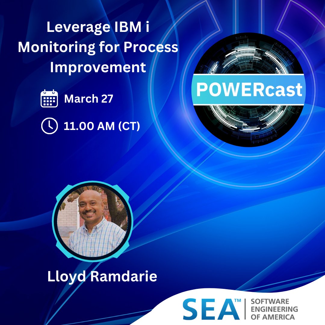 COMMONug's tweet image. Get ready for another awesome #POWERcast! Join Lloyd Ramdarie on March 27th to learn how to Leverage IBM i Monitoring for Process Improvement.

Register Here!
members.common.org/CommonSite/Eve…

#COMMONug #COMMONeducation #COMMONisaCommunity #SEA