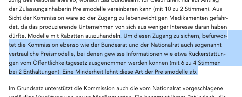 Marc Meschenmoser (@mmeschenmoser) on Twitter photo Die Gesundheitskommission des Ständerates fällt einen Beschluss zulasten der Prämienzahler:
Die Öffentlichkeit soll nicht erfahren (schon gar keine Preise),was die Pharma mit dem BAG zu immer teureren Medikamenten beschliesst.
Öffentlichkeitsgesetz ausgeschaltet.
<a href="/Damian_Mueller_/">Damian Müller</a> Die Gesundheitskommission des Ständerates fällt einen Beschluss zulasten der Prämienzahler:
Die Öffentlichkeit soll nicht erfahren (schon gar keine Preise),was die Pharma mit dem BAG zu immer teureren Medikamenten beschliesst.
Öffentlichkeitsgesetz ausgeschaltet.
<a href="/Damian_Mueller_/">Damian Müller</a>