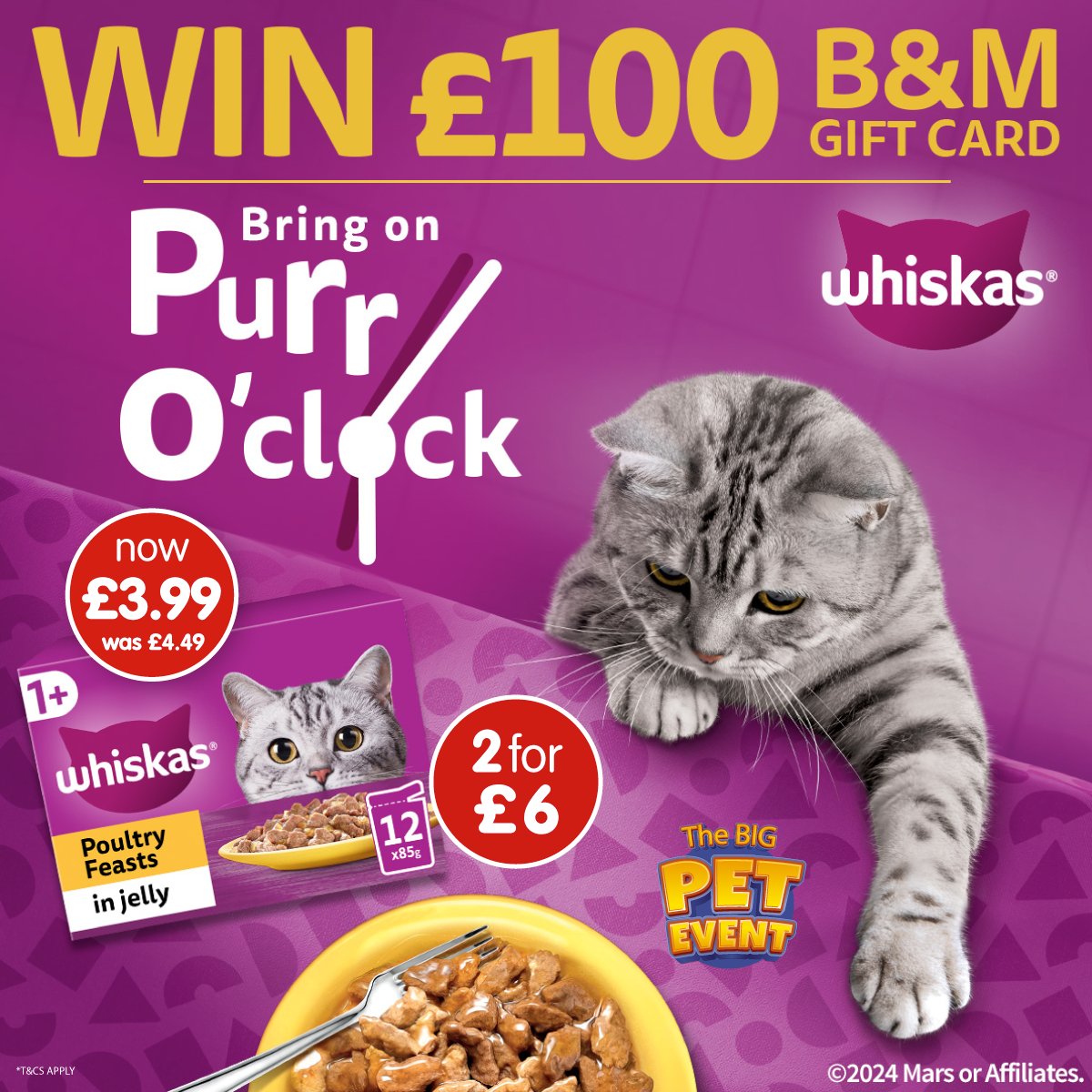 😺 #COMPETITION TIME 😺 Our #PetEvent is in-stores now and to celebrate, we've teamed up with @Whiskas_uk to giveaway a £100 B&M gift card to ONE lucky winner! For a chance to #WIN, simply; 1) FOLLOW 2) RT 3) COMMENT #BMWhiskas! Competition ends 9am 26/3/23