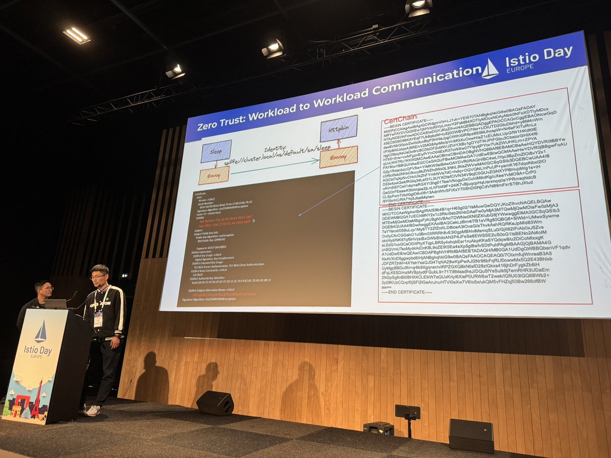 Up next #IstioDay #KubeConEU two of our core contributors @ZhonghuXu and Zirain presenting Istio root cert rotation without any down time