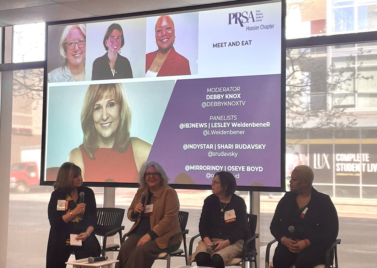 jenthomas's tweet photo. Media panels never get old for me, and this all-female one’s especially good! @debbyknox @CJ_LWeidenbener @srudavsky @oseyetboyd #hoosierprsa https://t.co/nbiUBpSSxx